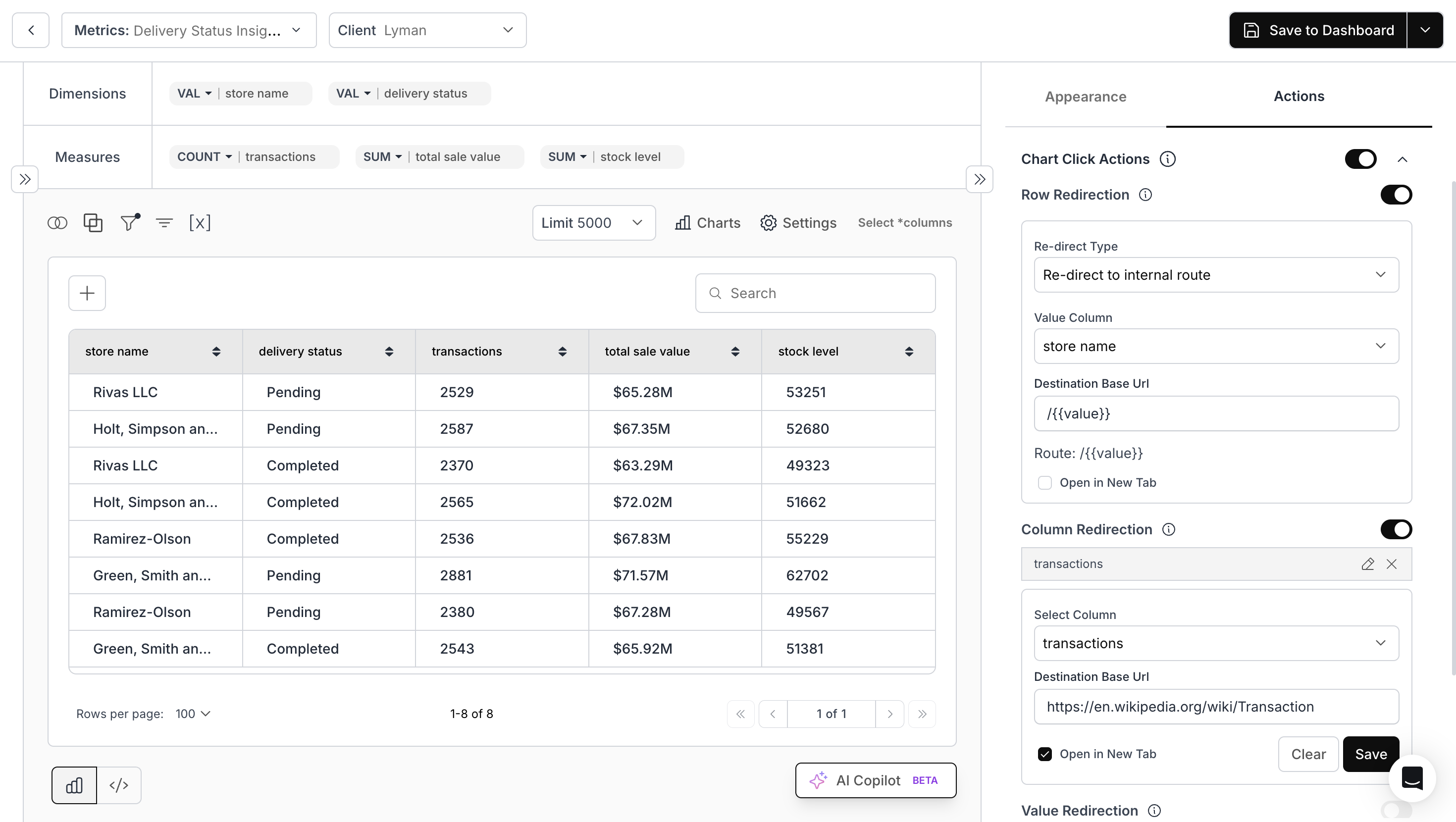 Table Chart Actions Enhancements