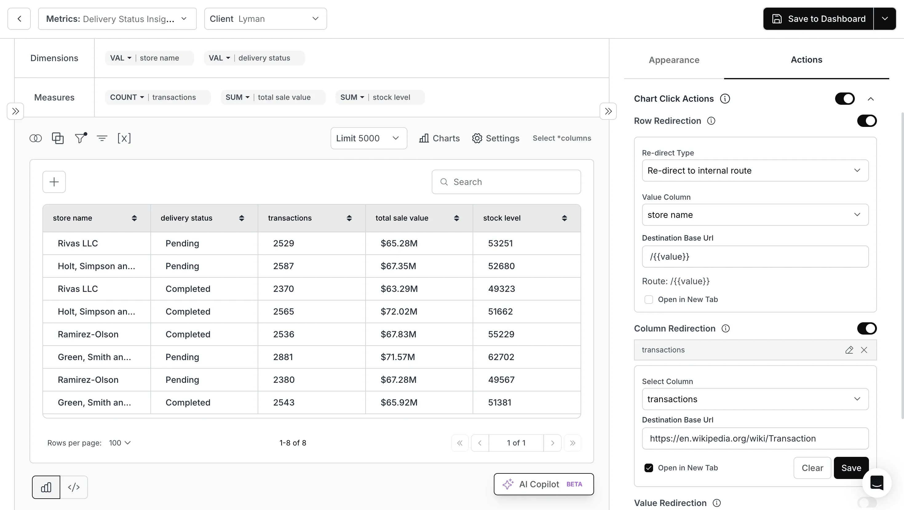 Table Chart Actions Enhancements
