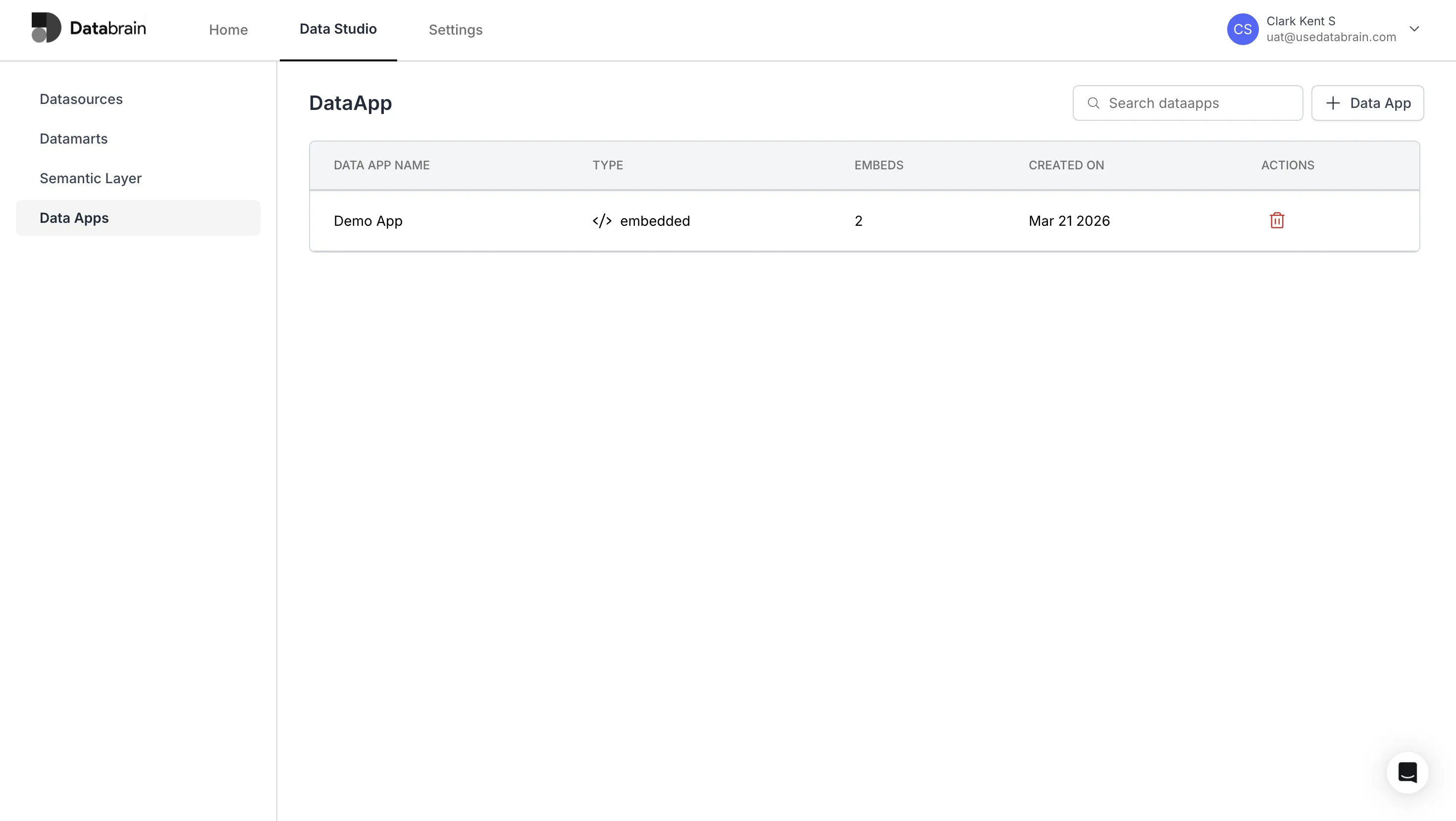 Delete Data Apps from UI