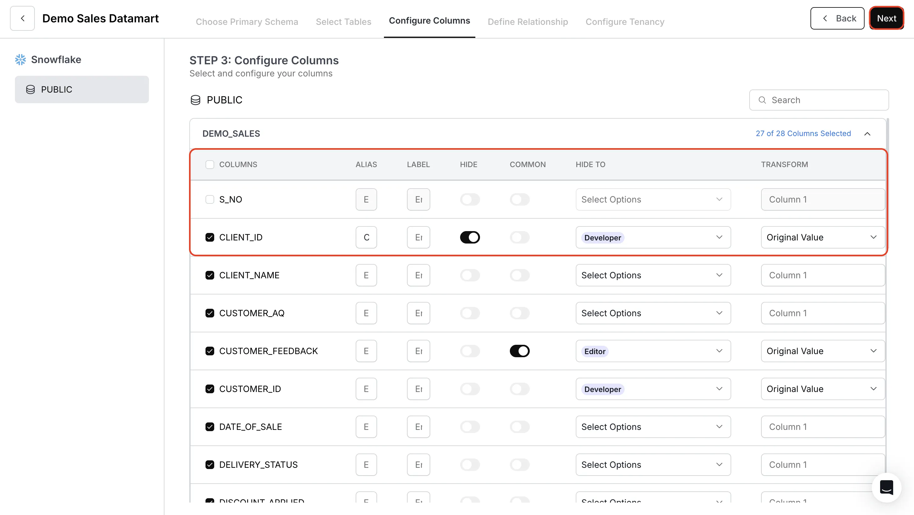 Configure Columns