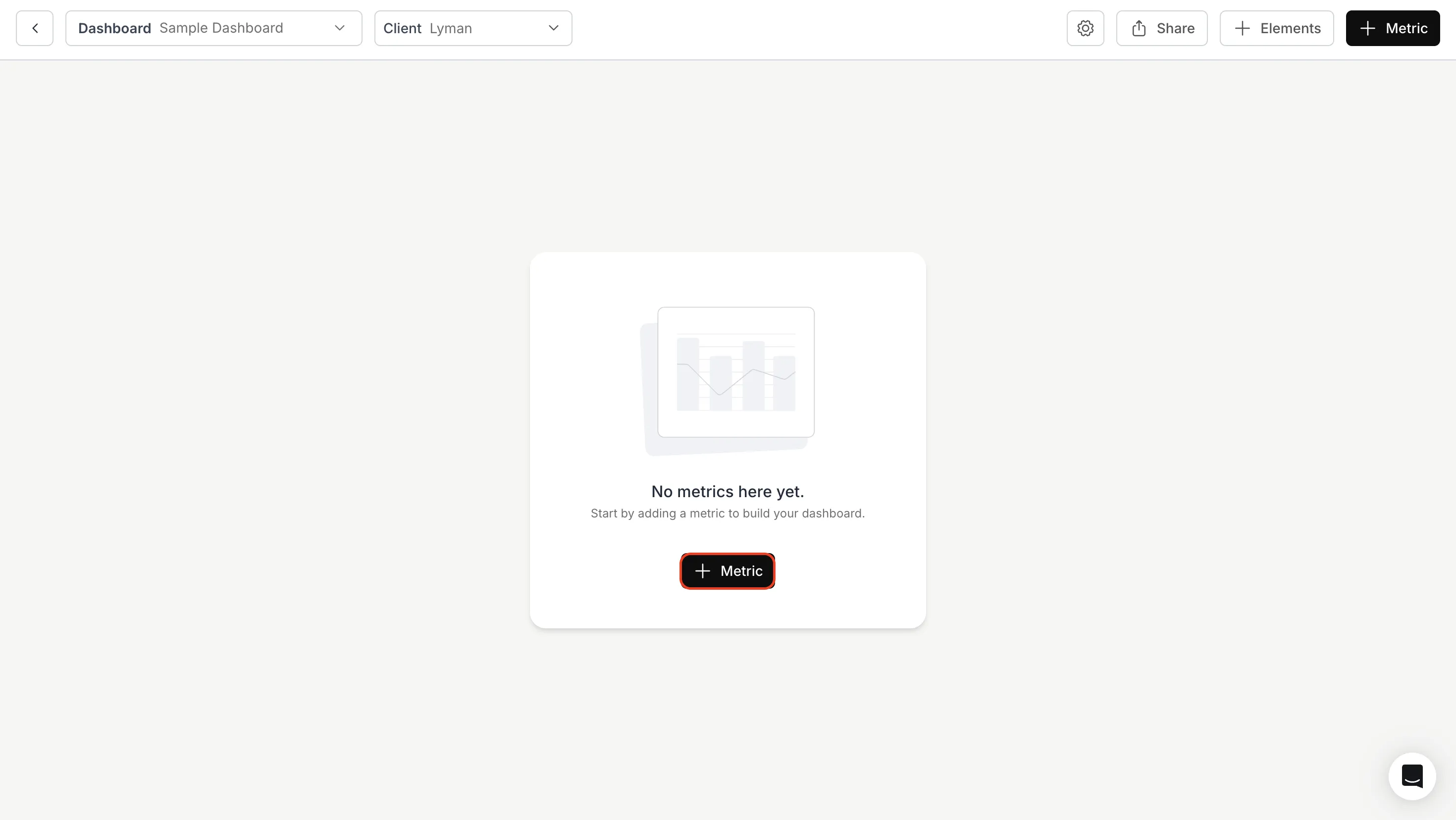 Create metric button in the dashboard interface