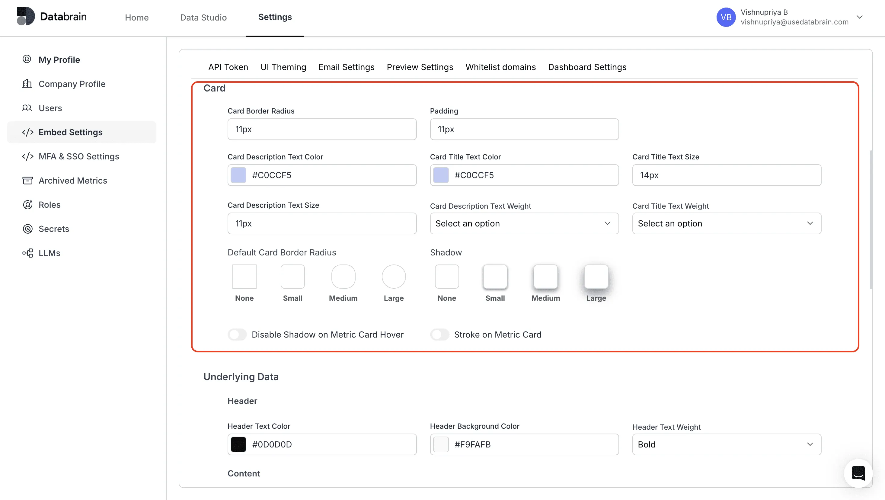 Configure Card Settings