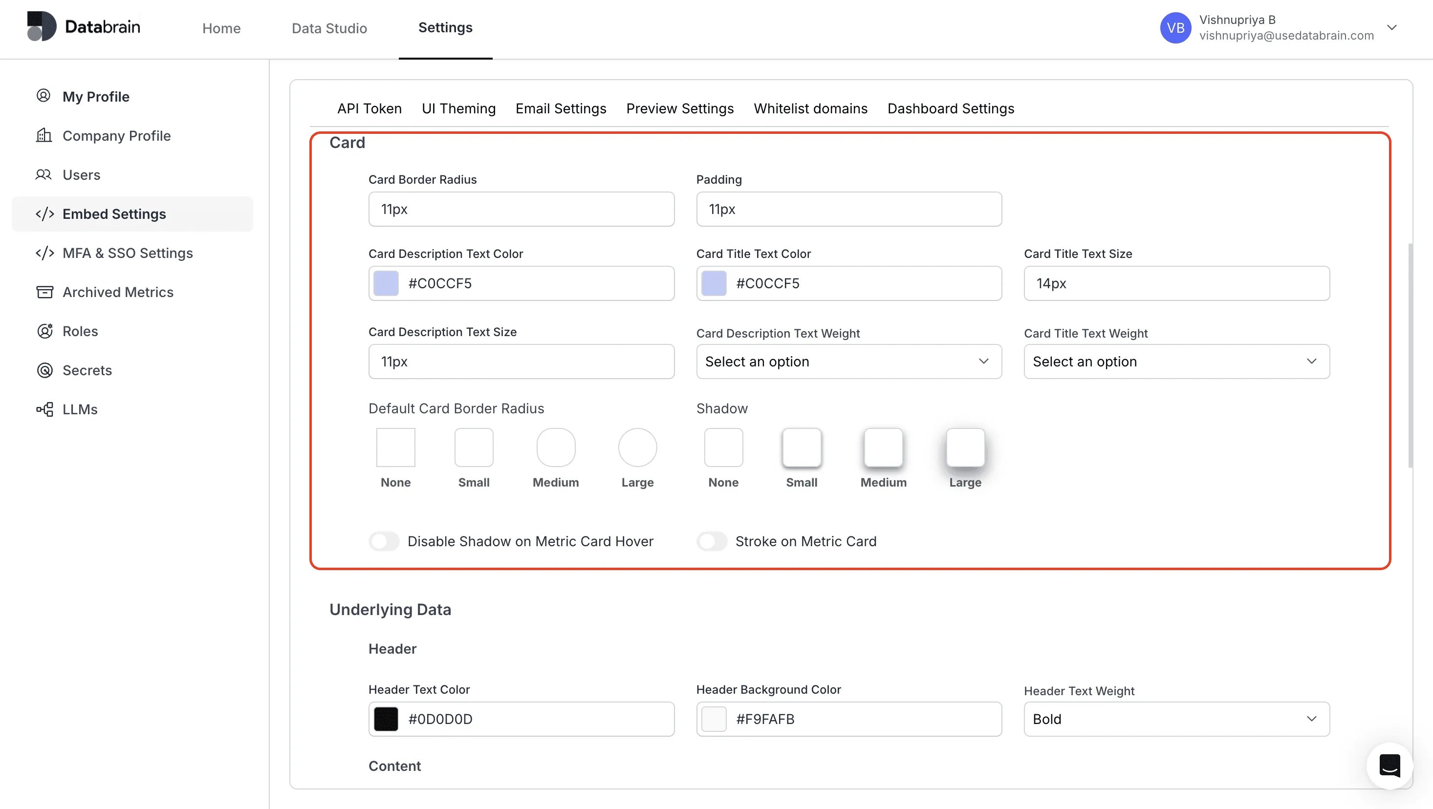 Configure Card Settings