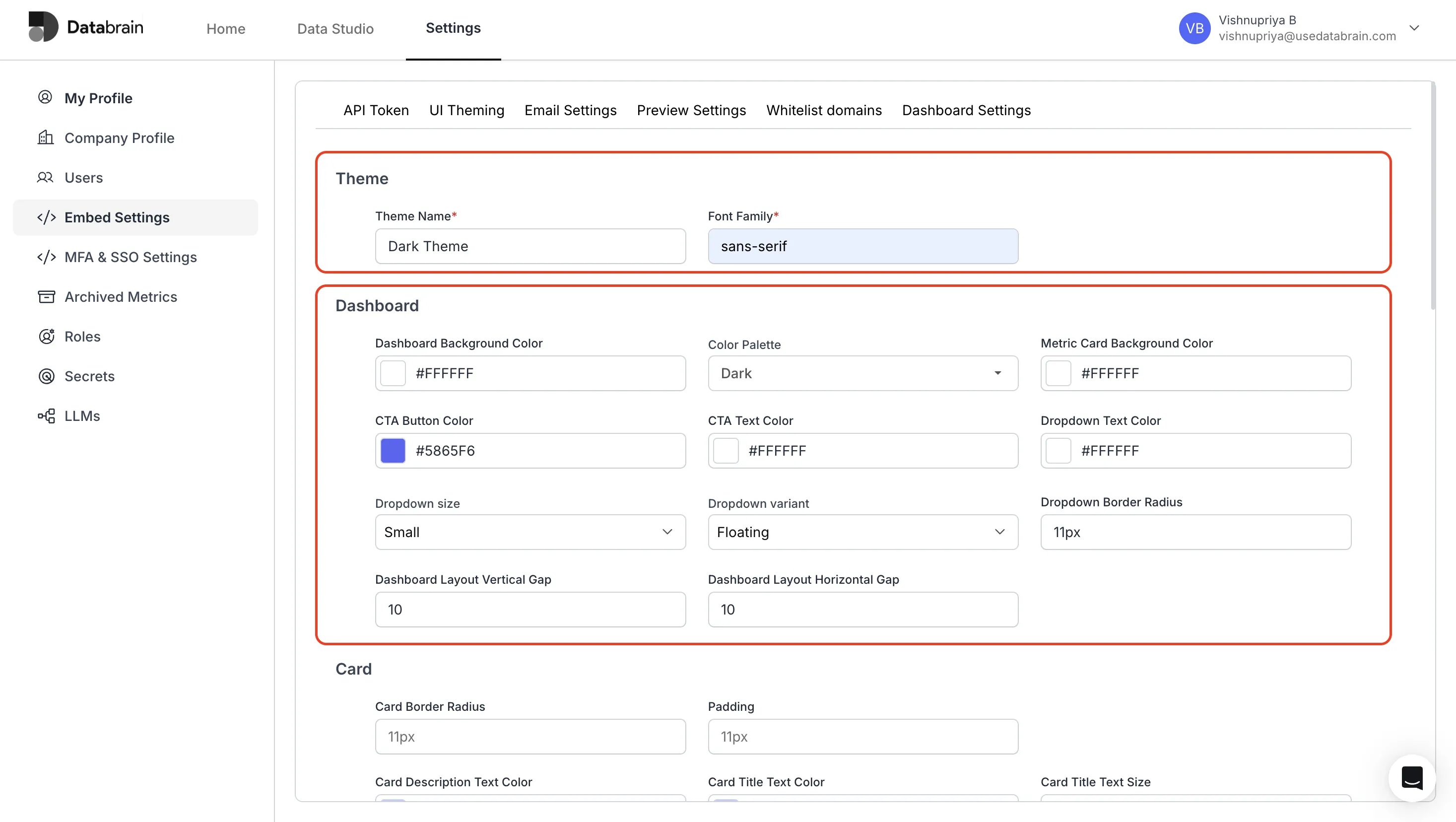 Configure Dashboard Settings