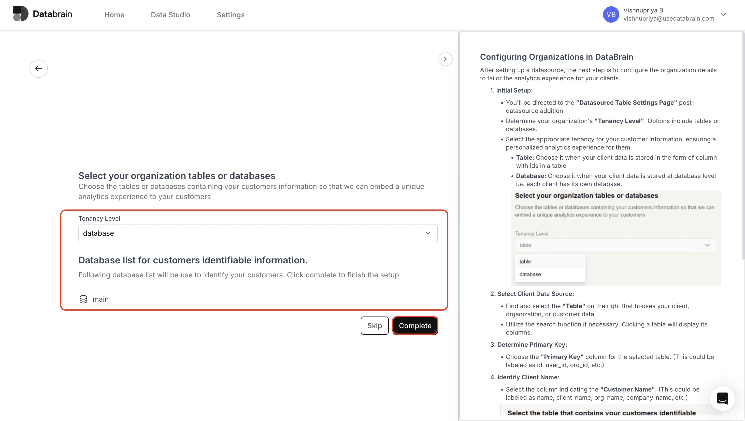Database tenancy level