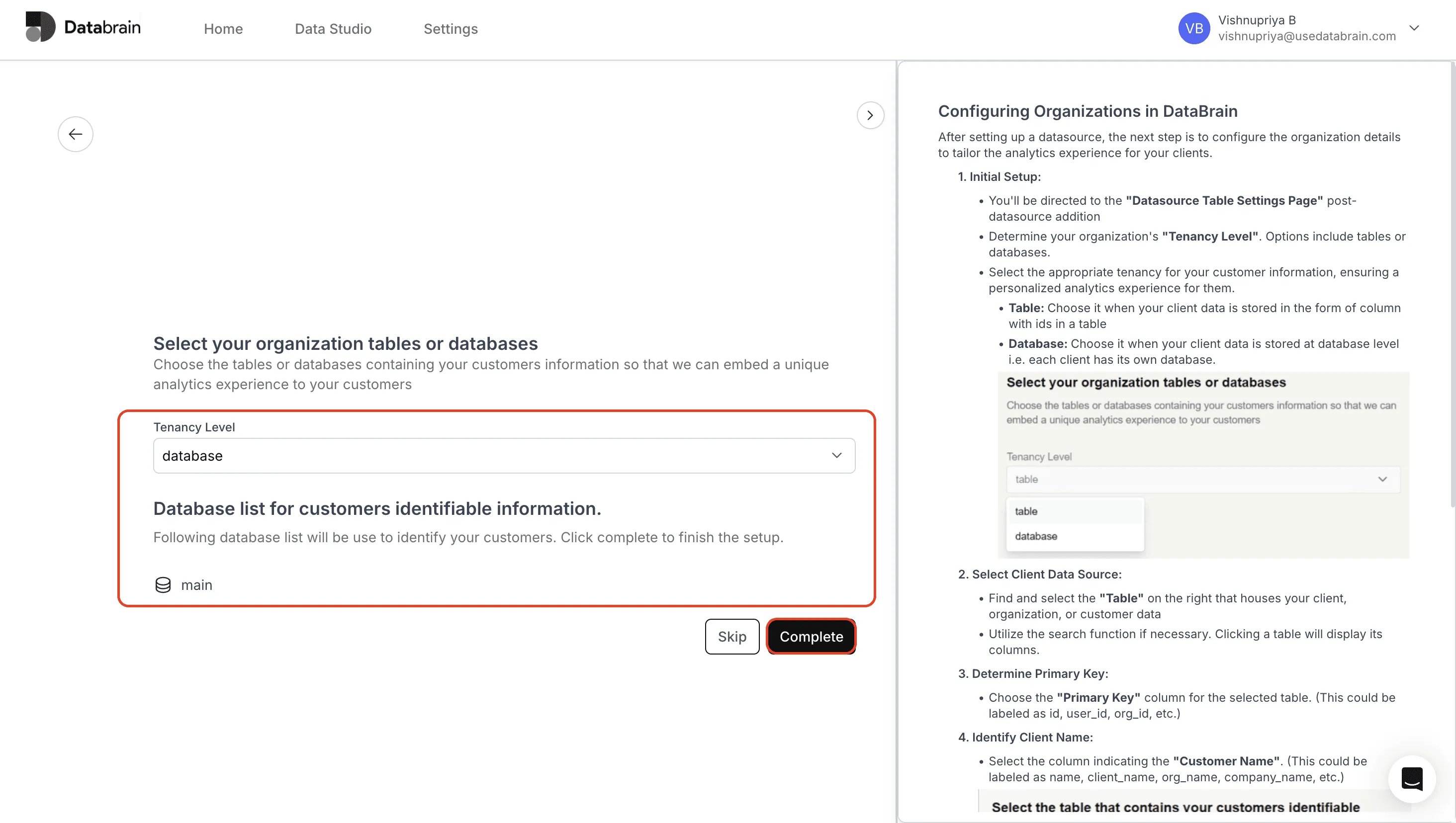Database tenancy level