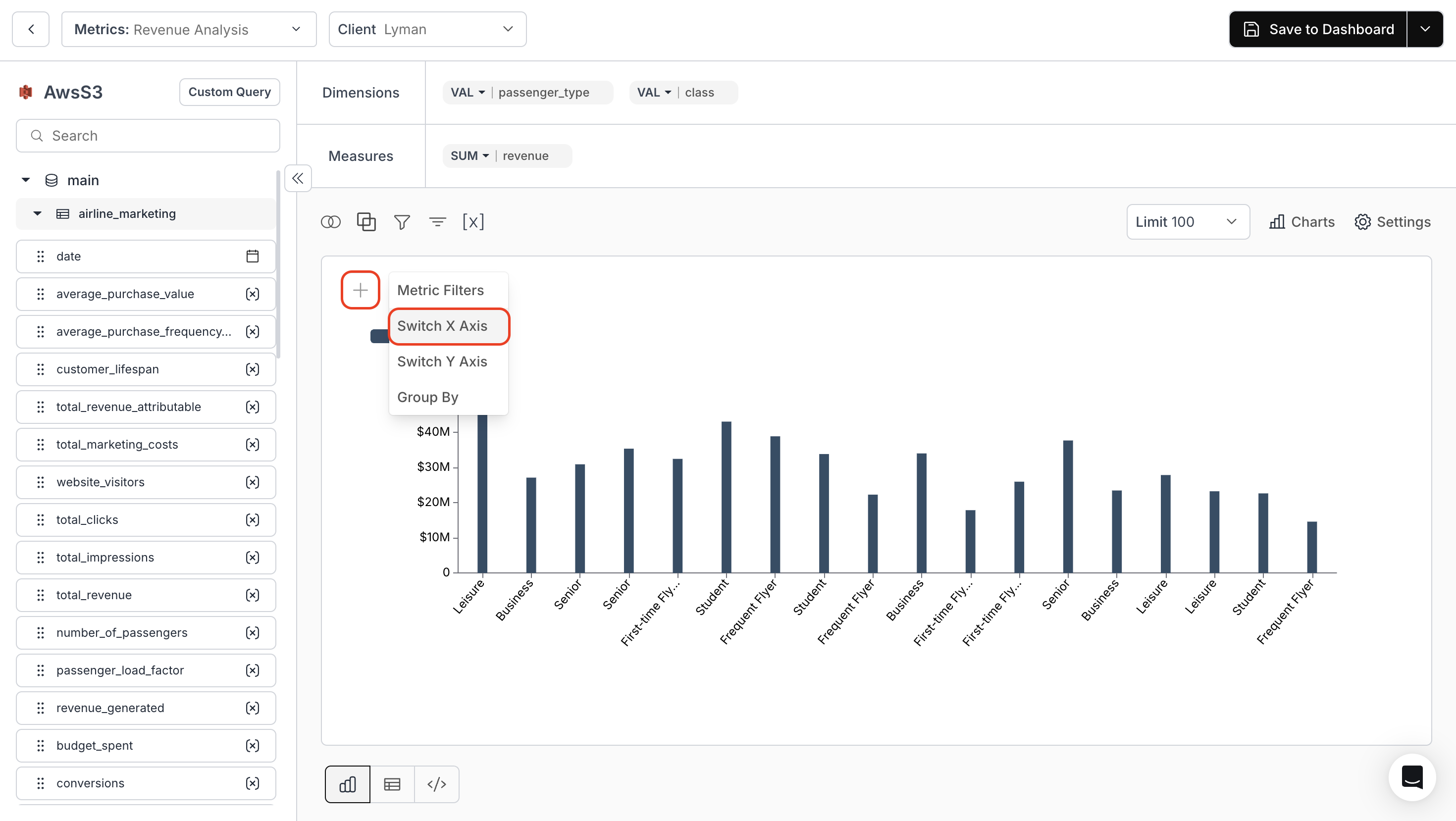 Switch X Axis option inside metric settings