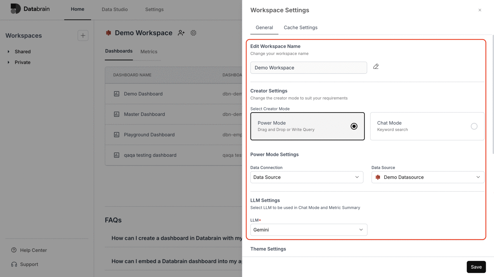 Configuring general settings in Databrain workspace