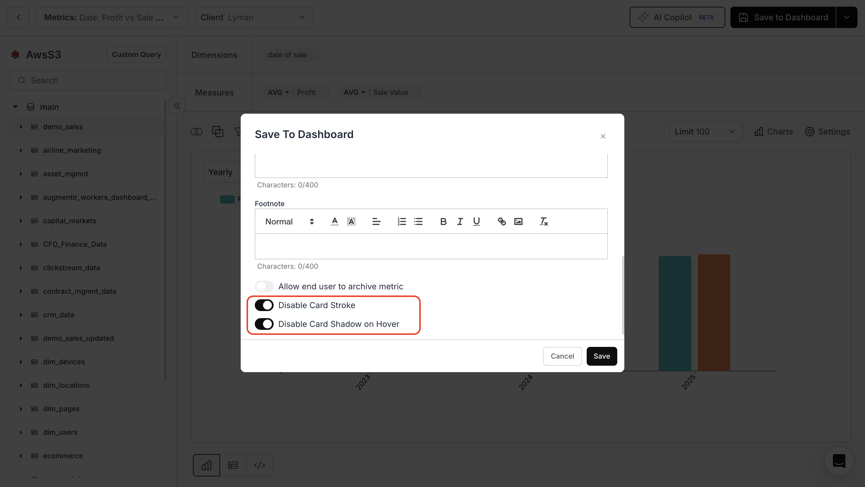 Metric Card Appearance Controls