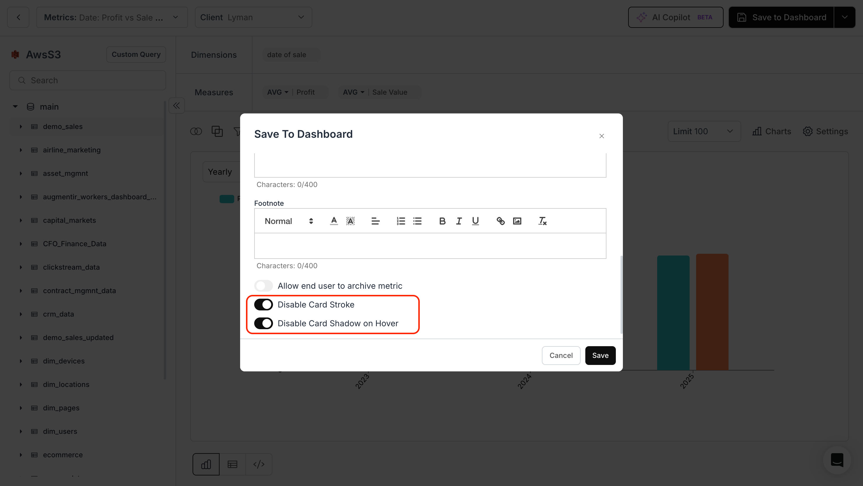 Metric Card Appearance Controls