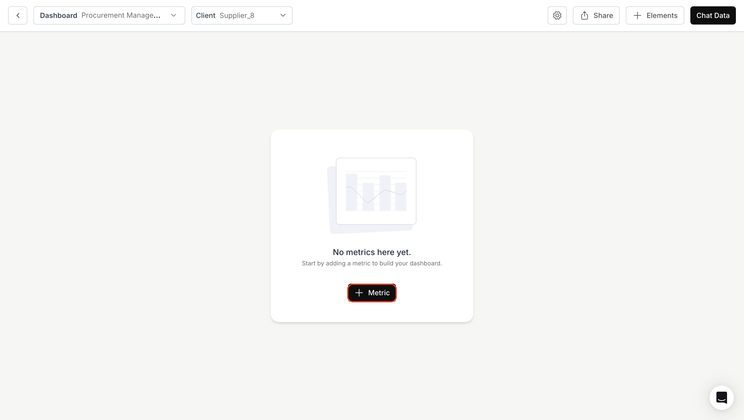 Initiate metric creation from dashboard by clicking the + Metric button