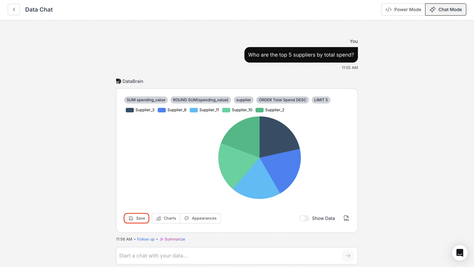Saving the generated metric to the dashboard from Chat Mode