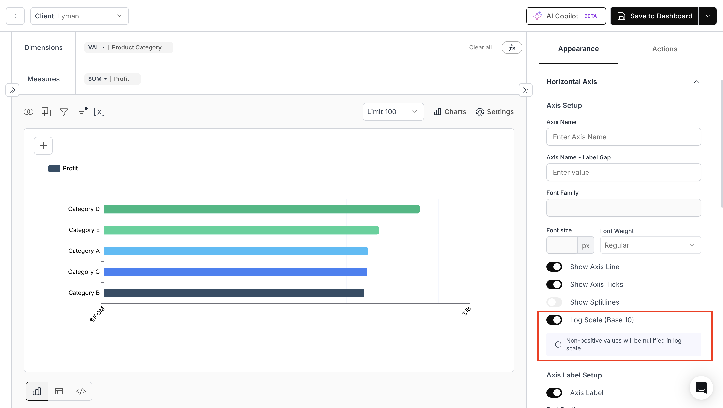 Log Scale Base 10 option for Horizontal Bar Charts