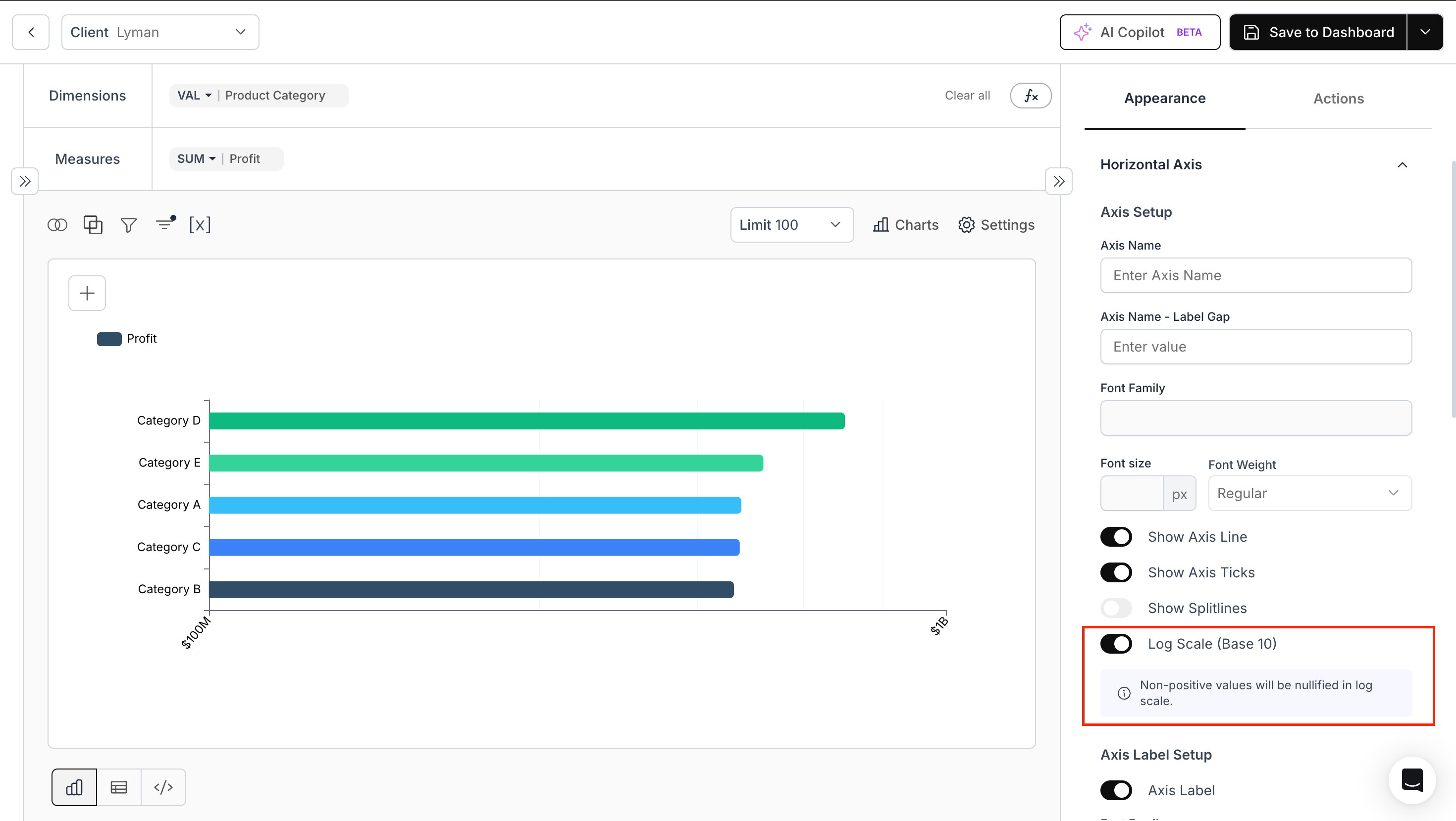 Log Scale Base 10 option for Horizontal Bar Charts