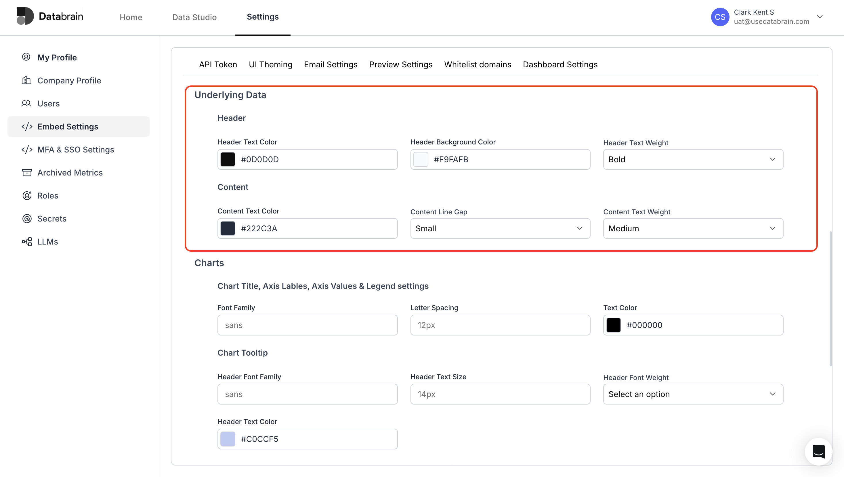 UI theming options for Underlying Data