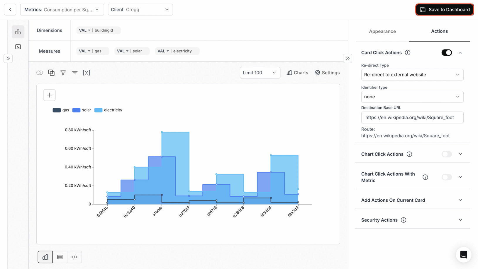 GIF illustrating saving the metric to apply card click action