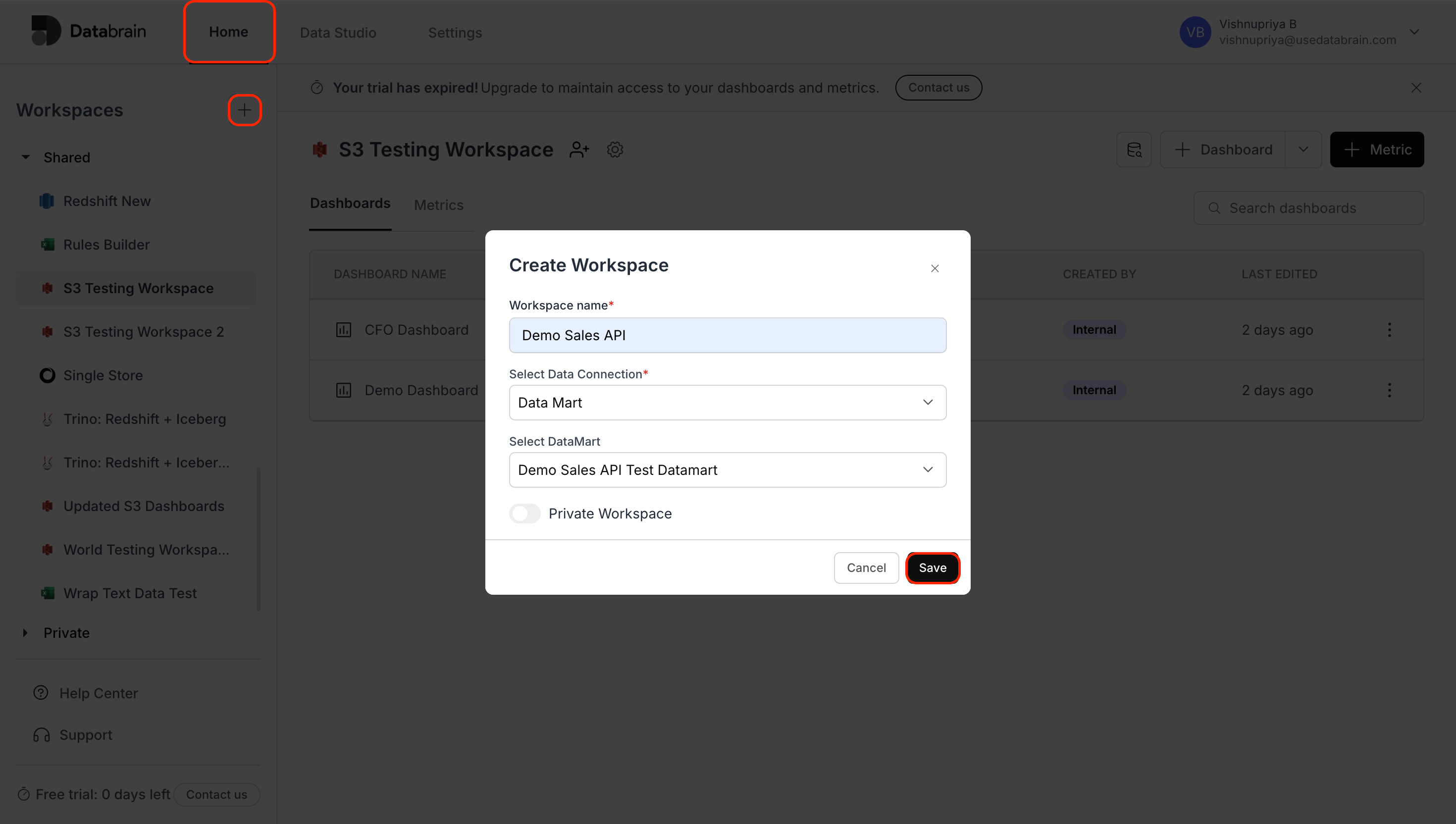 Workspace with Datamart