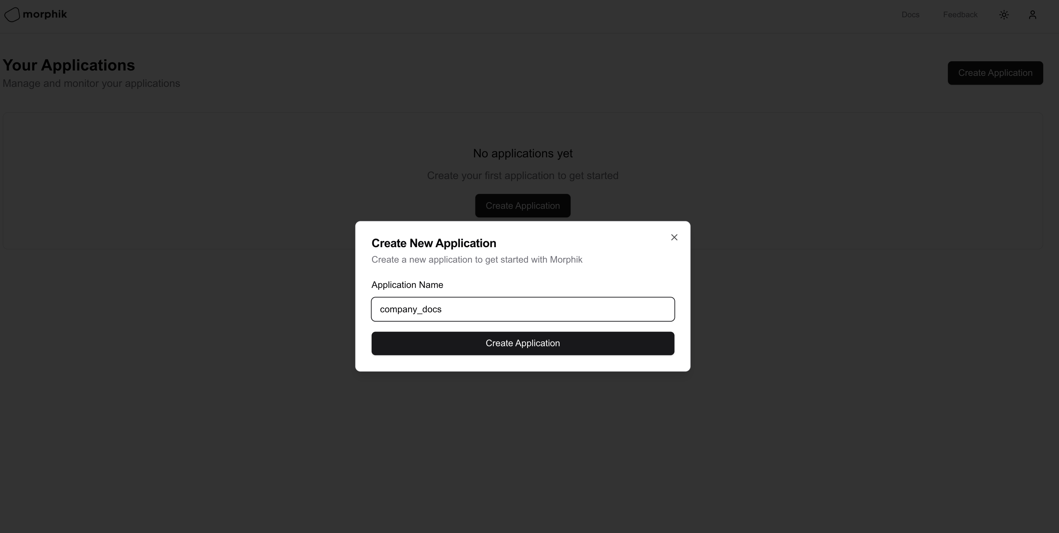 Create application dialog