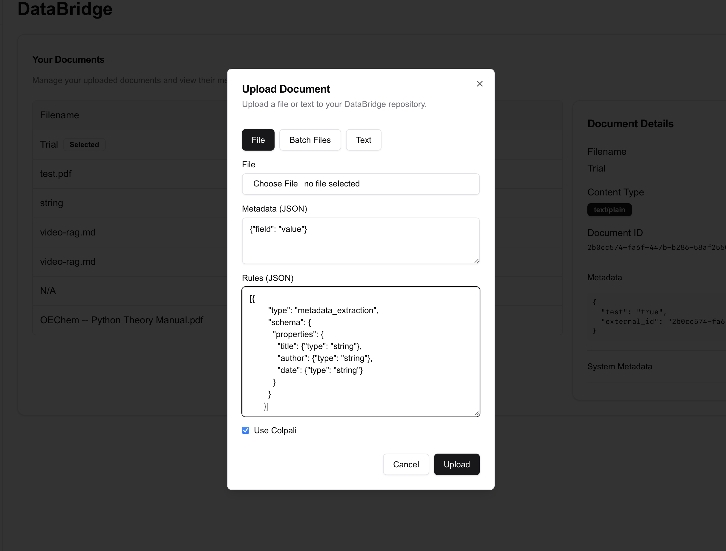 Morphik UI metadata extraction