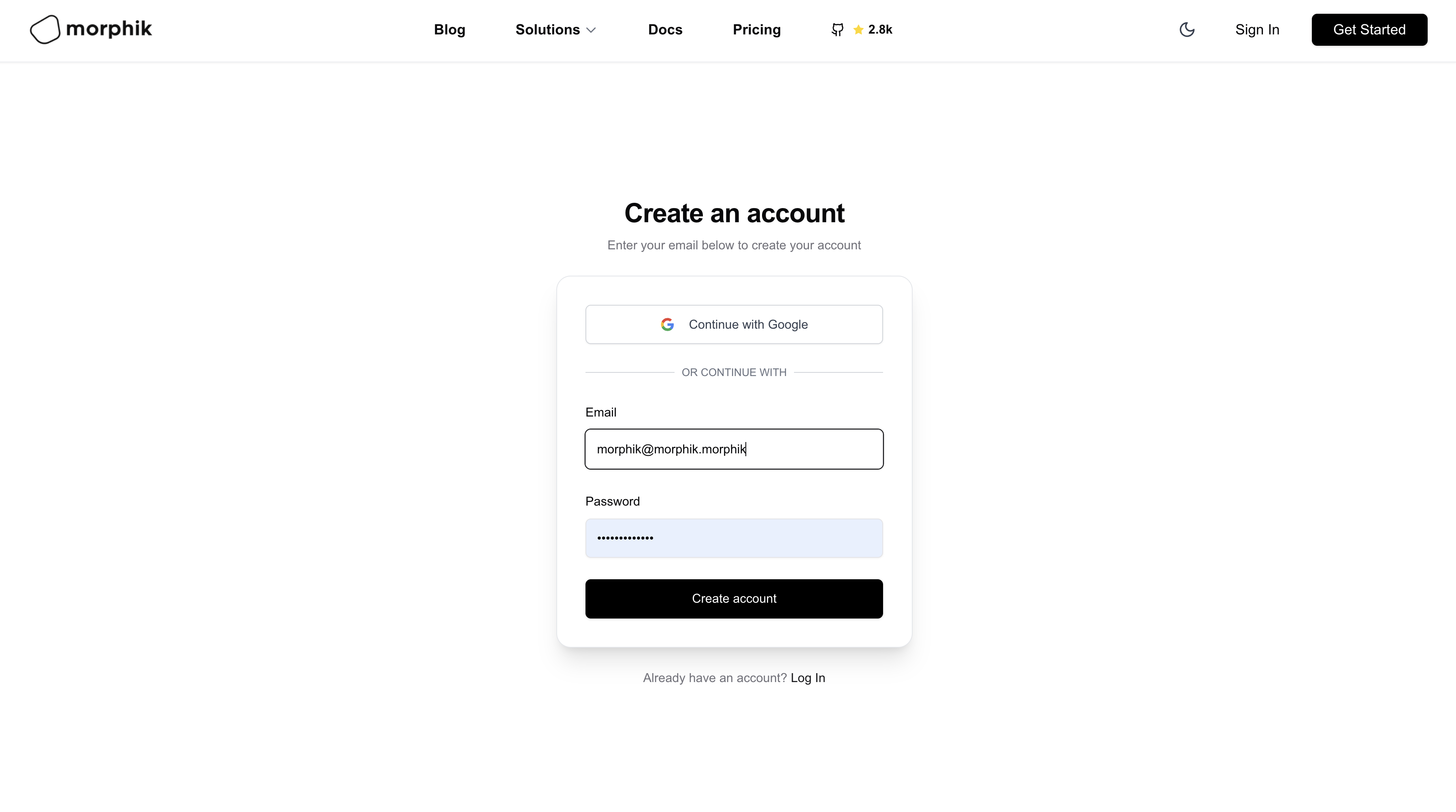 Sign up page
