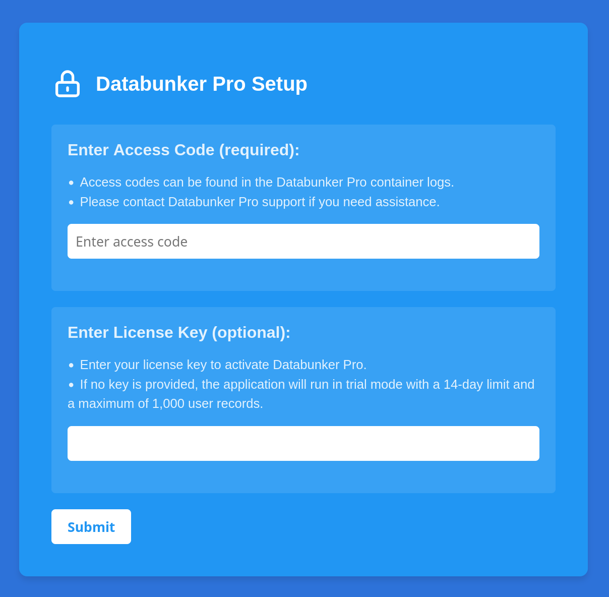 Initial setup for Databunker Pro