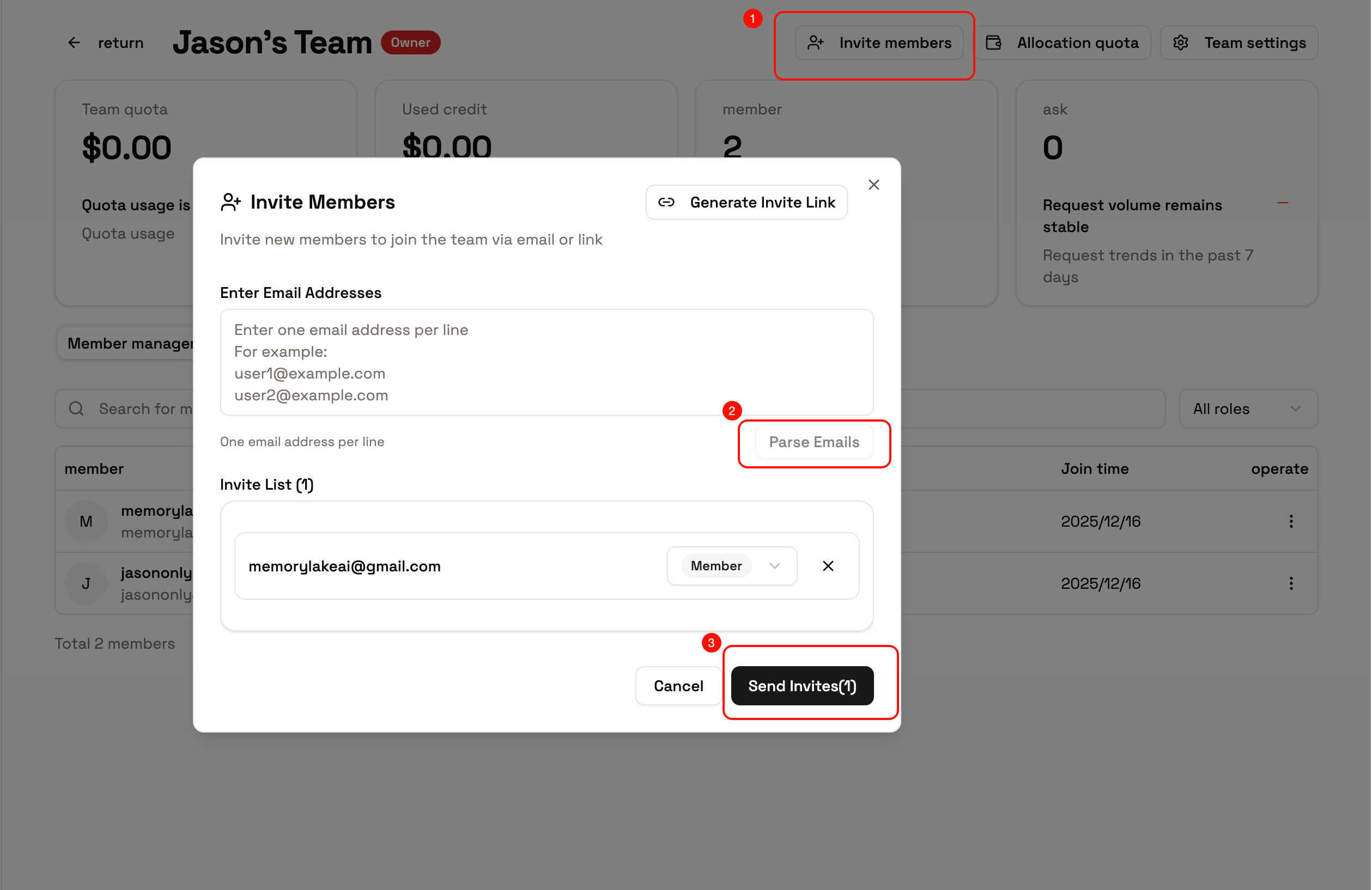 Email invitation sending and resending form