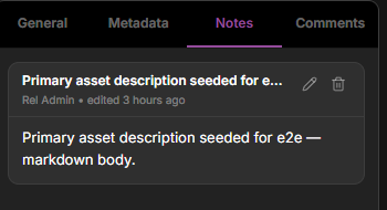 Dataerai asset Notes tab showing a rendered Markdown note