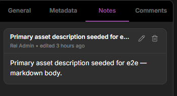 Dataerai asset Notes tab showing a rendered Markdown note