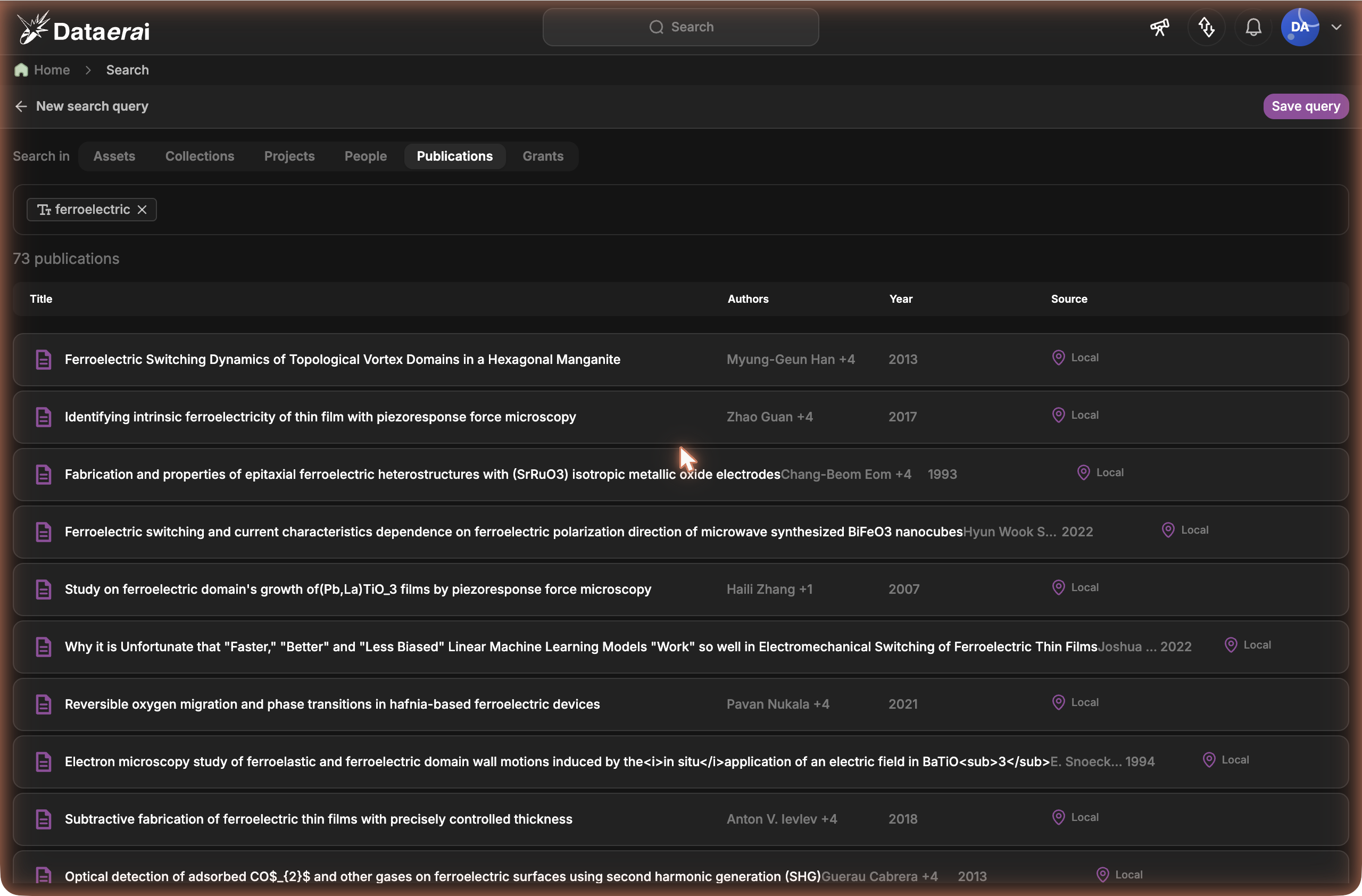 Publication search results