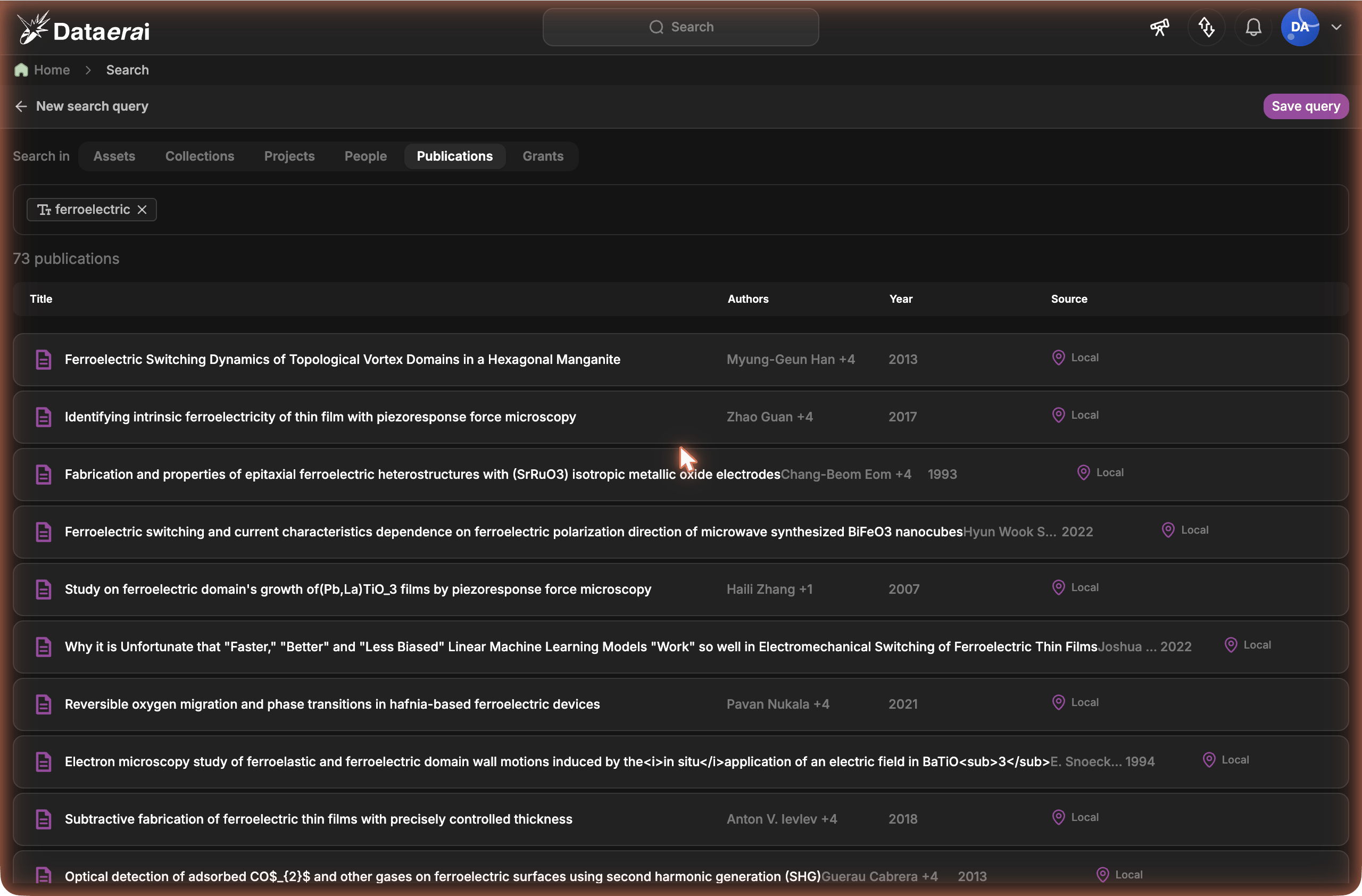 Publication search results