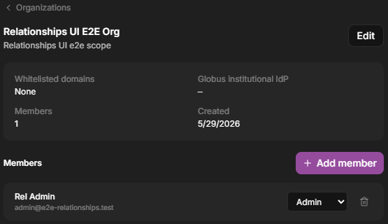 Dataerai organization detail in Settings showing members and roles