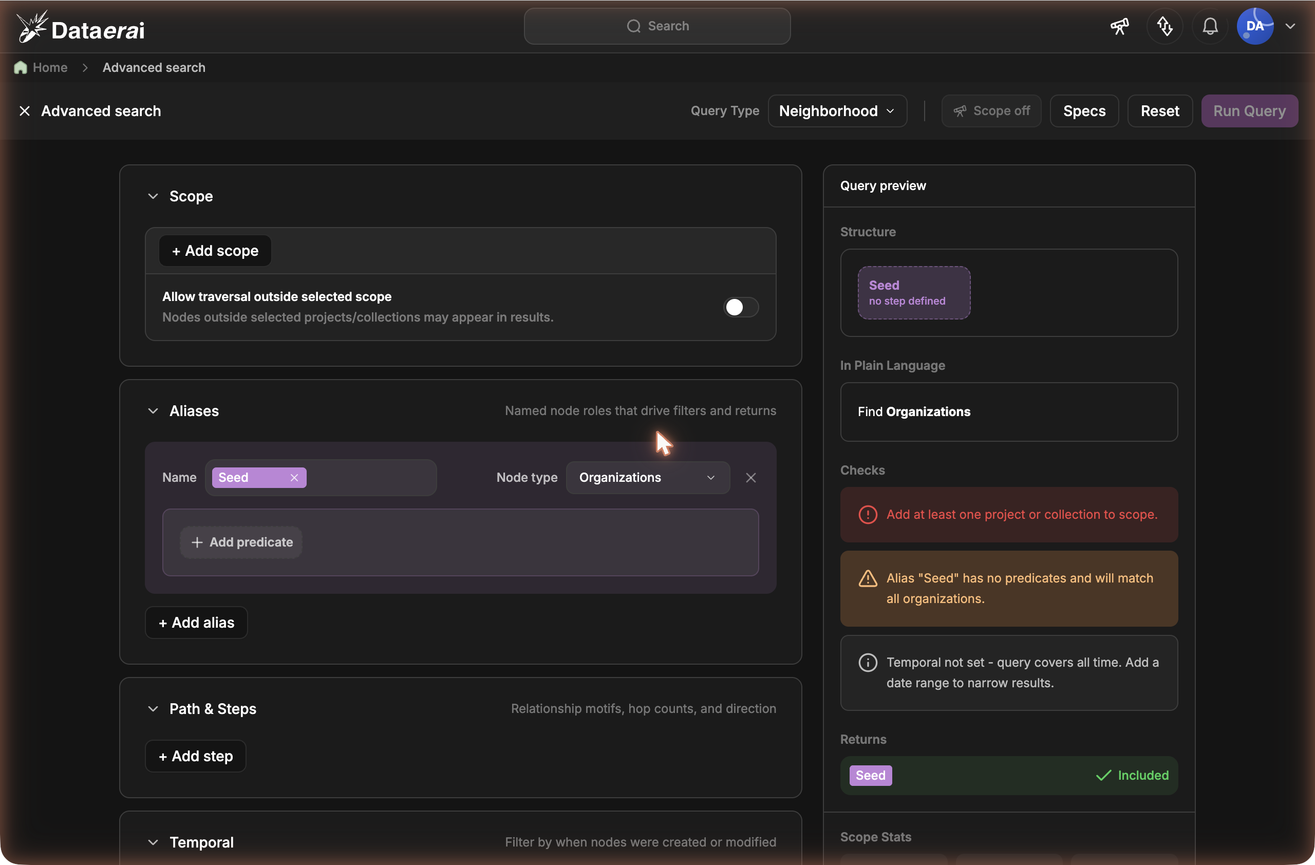 Advanced graph-query builder