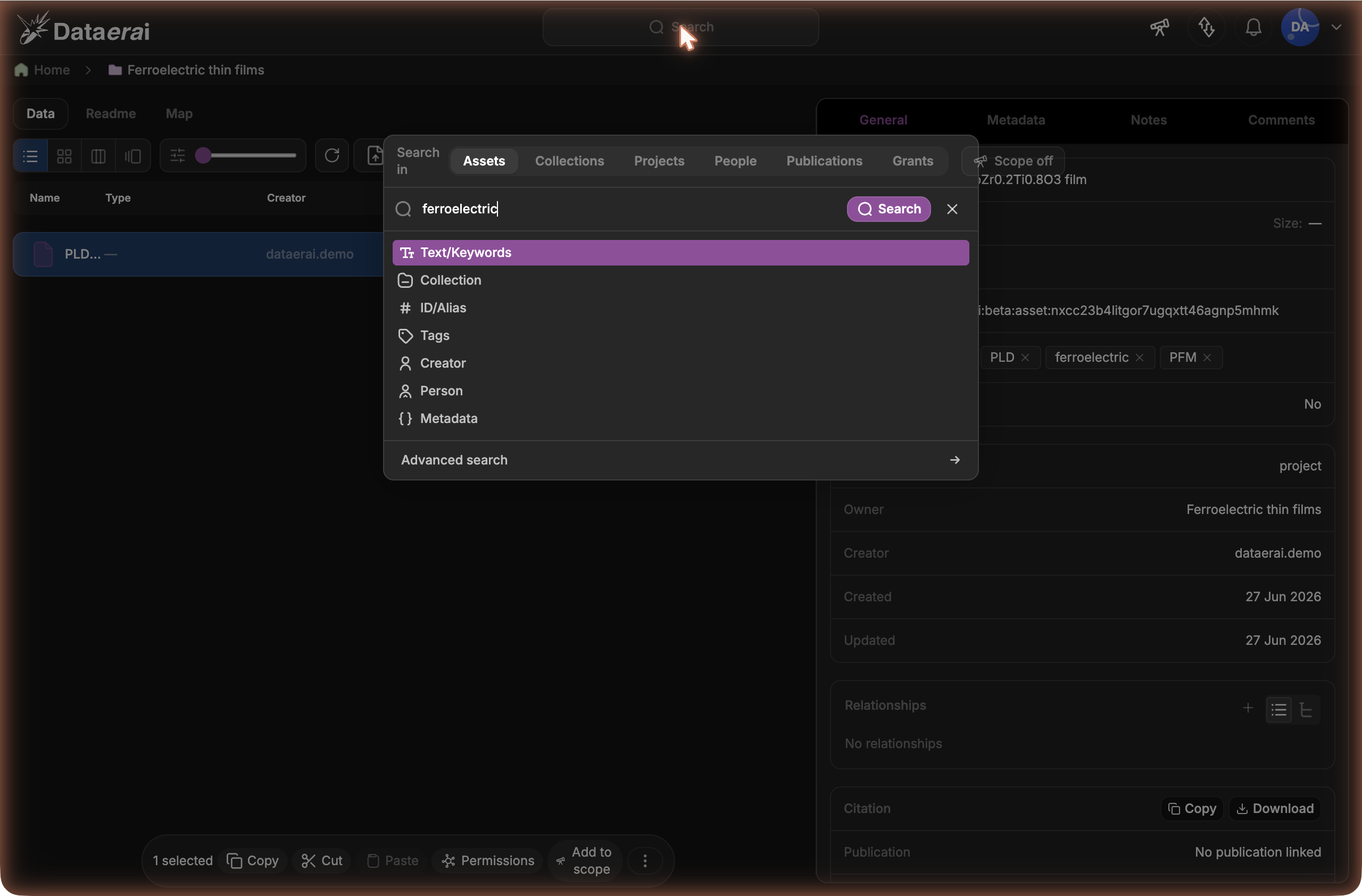 Search scope selector and clause types