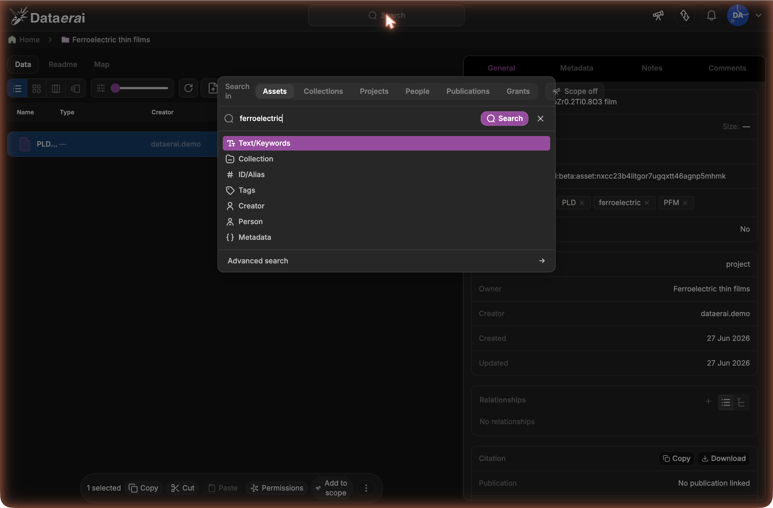 Search scope selector