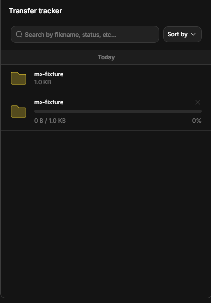 Dataerai Transfer tracker panel open from the top navigation bar