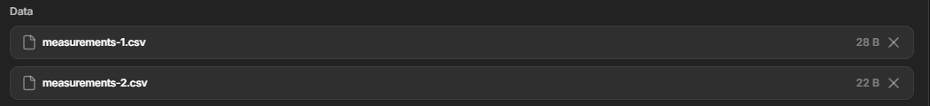 Dataerai upload Data list showing added files with sizes