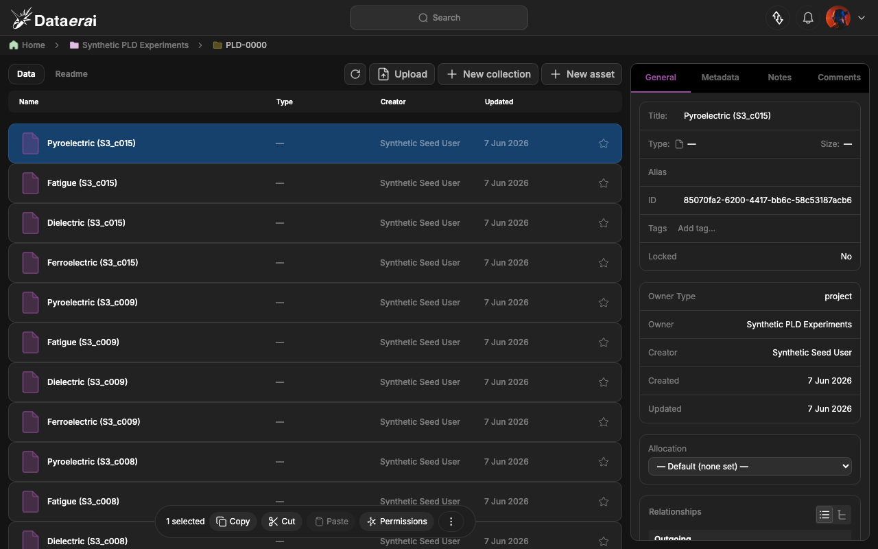An asset's detail panel with the selection toolbar