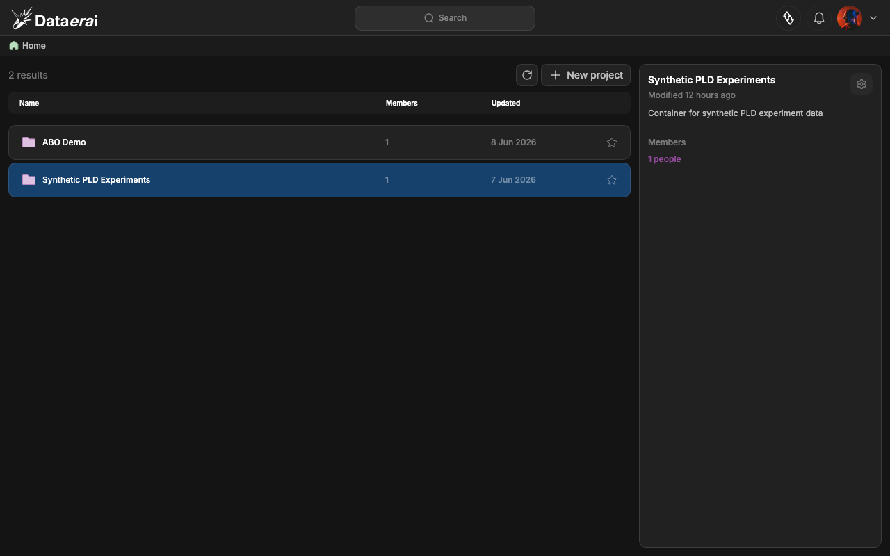 A selected project with its detail sidebar