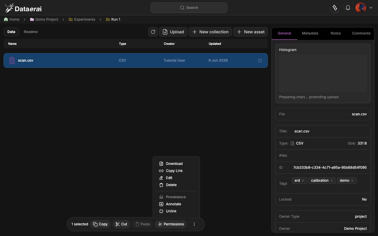 The Download action in the asset row's menu