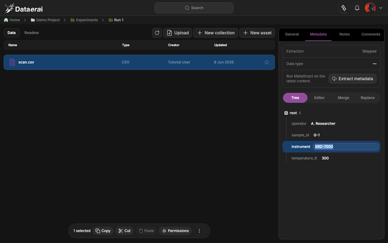 Editing a field in the Metadata Tree view, with the Save bar visible