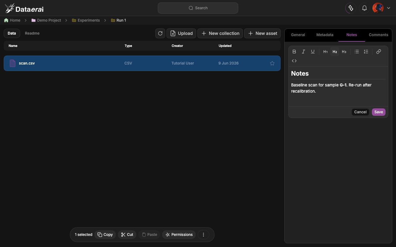 The note editor open with sample Markdown, before saving