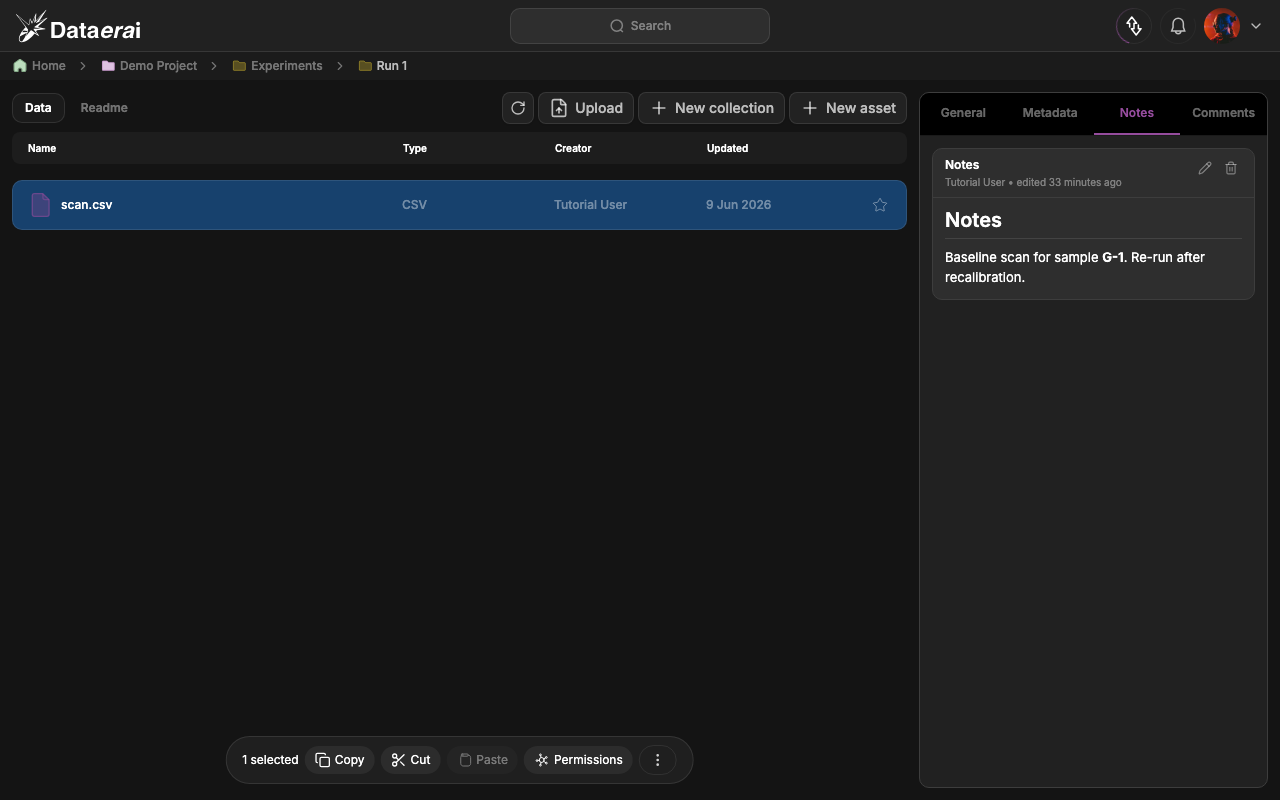 A saved note in view mode with author and edit/delete controls