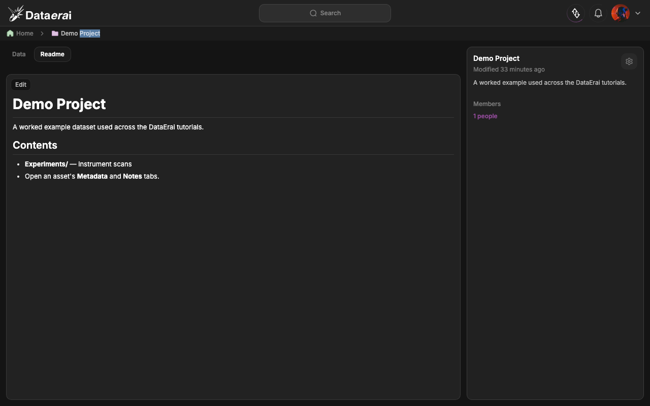 A rendered README on the project Readme tab with the Edit button