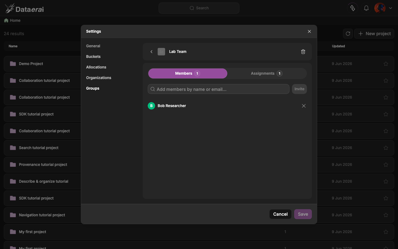 The Lab Team group with the second user listed as a member