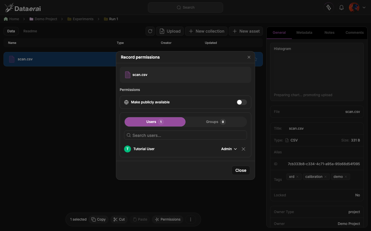 Record permissions modal with the second user granted access