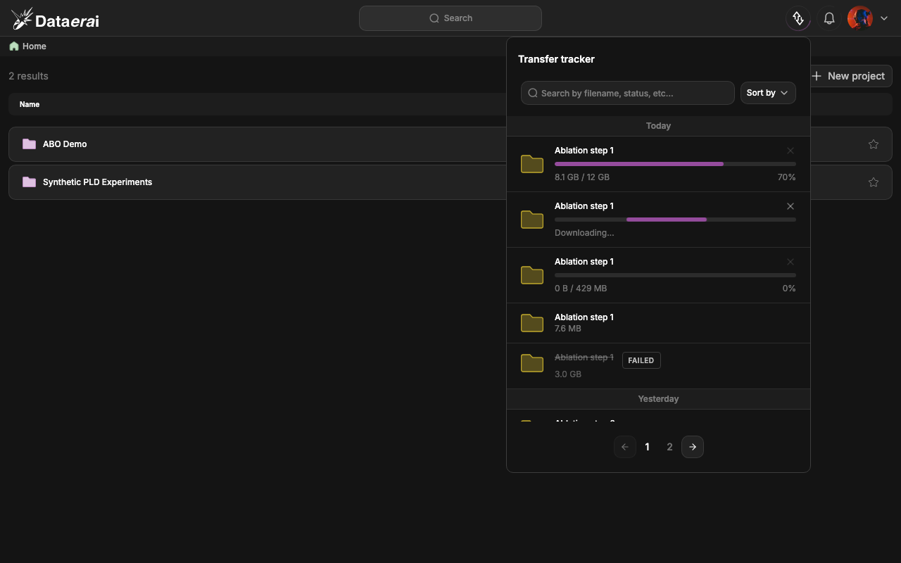 The Transfer tracker — the UI counterpart to the on_progress callback