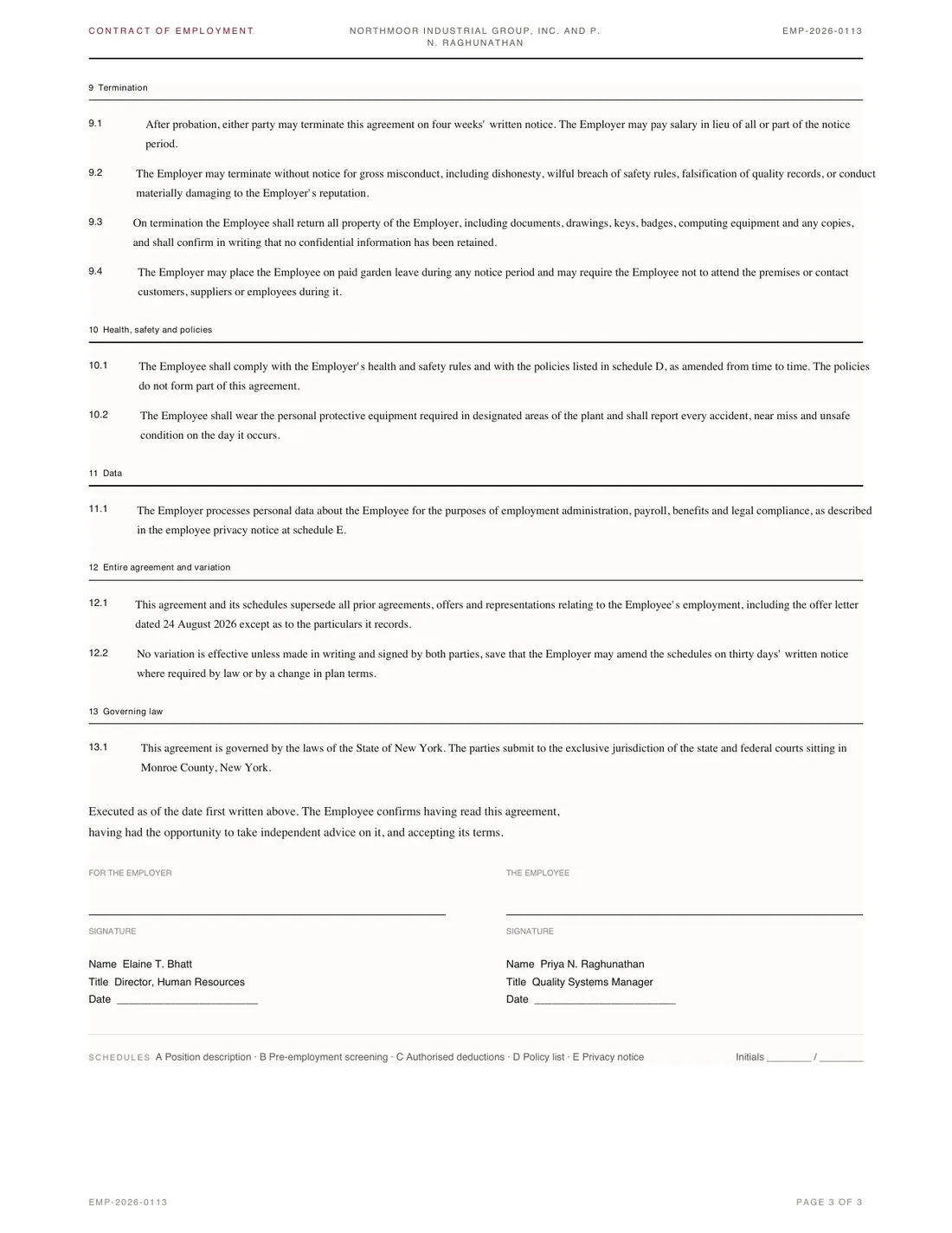 Employment Contract, page 3