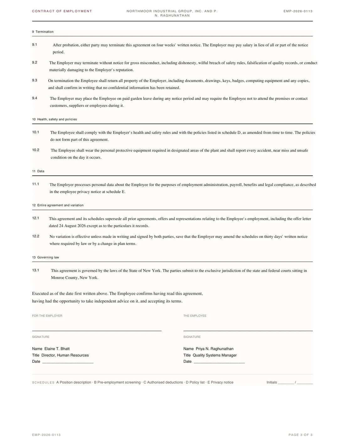 Employment Contract, page 3