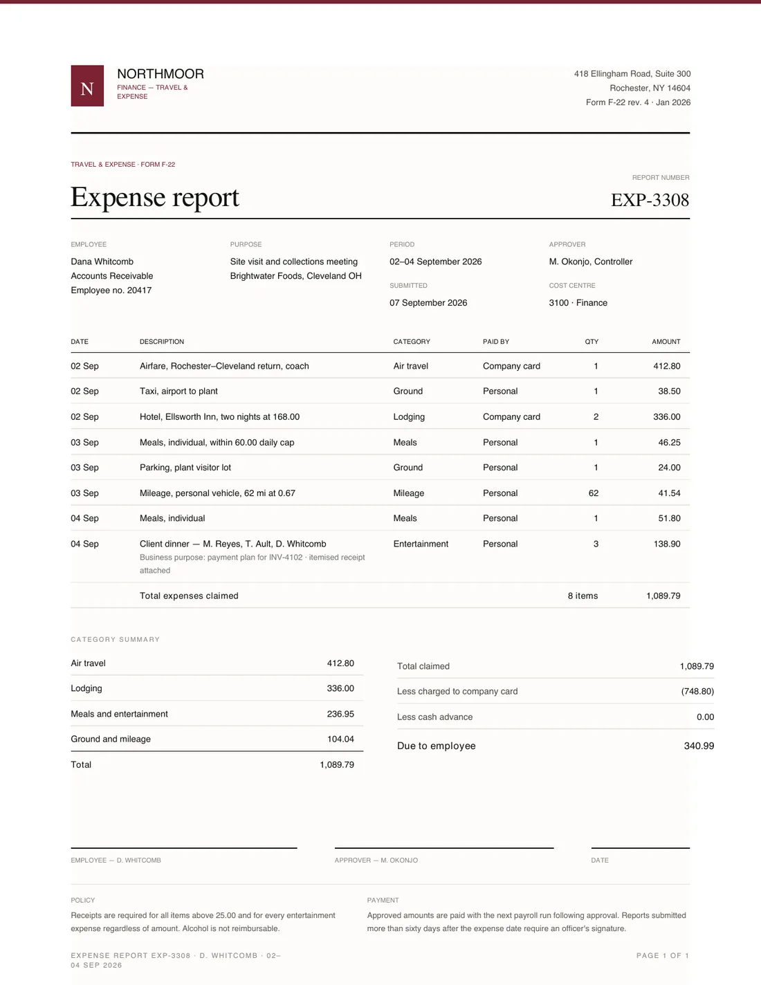 Expense Report, page 1
