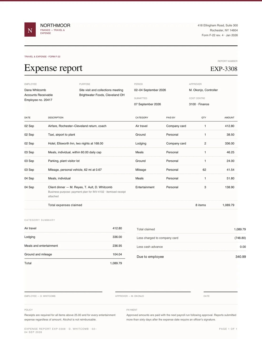 Expense Report, page 1